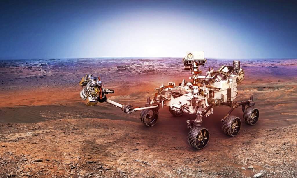Perseverance rover on Mars surface with AI navigation technology