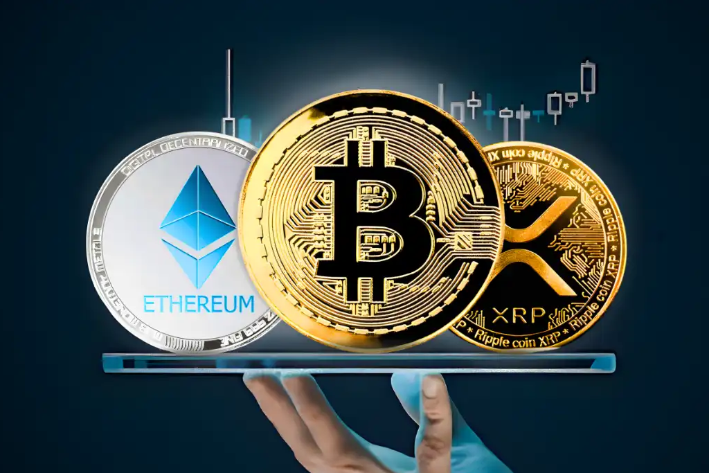Bitcoin price chart showing rebound to $70,000 support level amid Ethereum and XRP decline