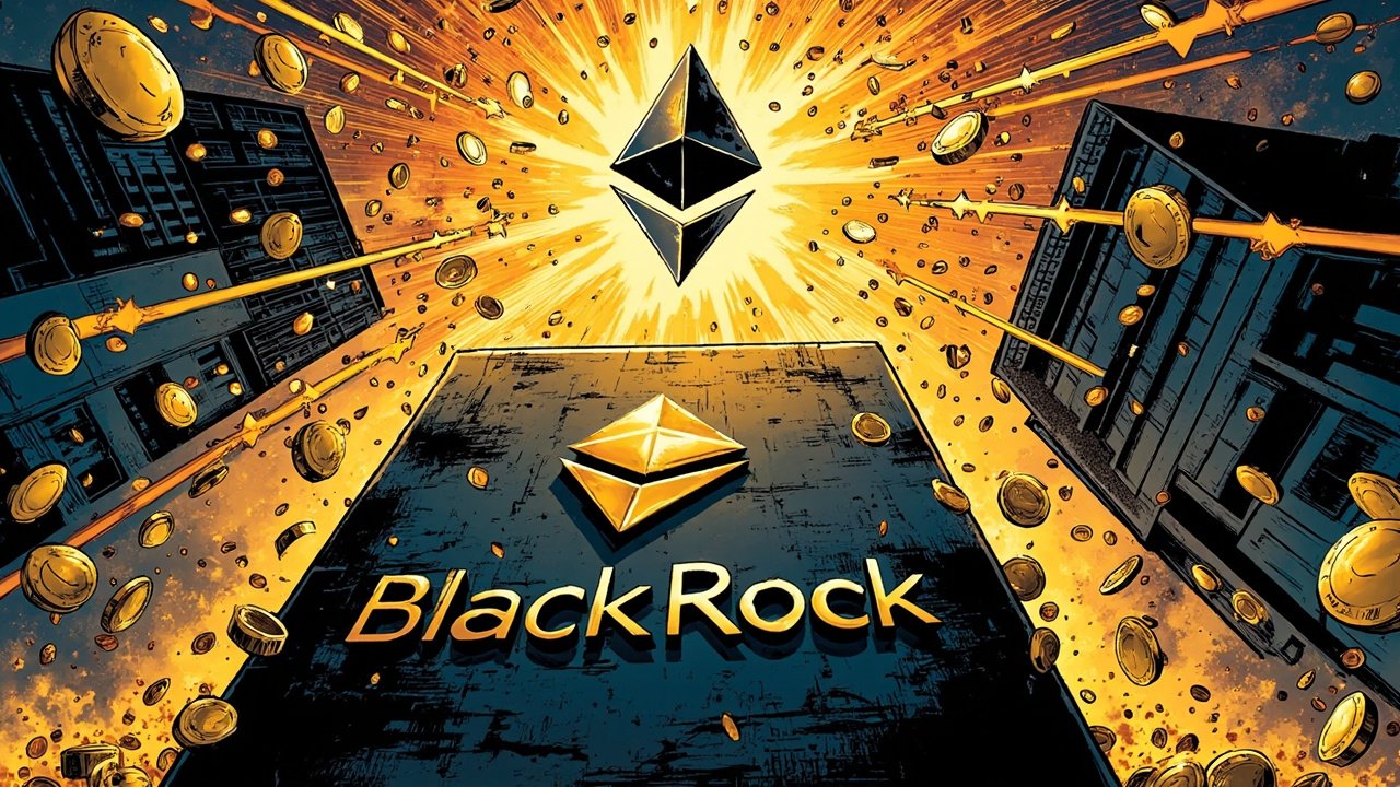 BlackRock staked Ethereum ETF debut DC comic style hero illustration