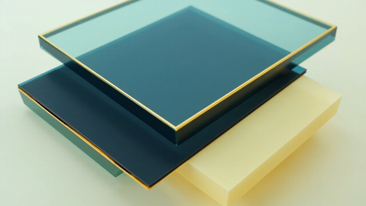Abstract layered glass slabs in slate blue and navy tones suggesting a Washington policy meeting con