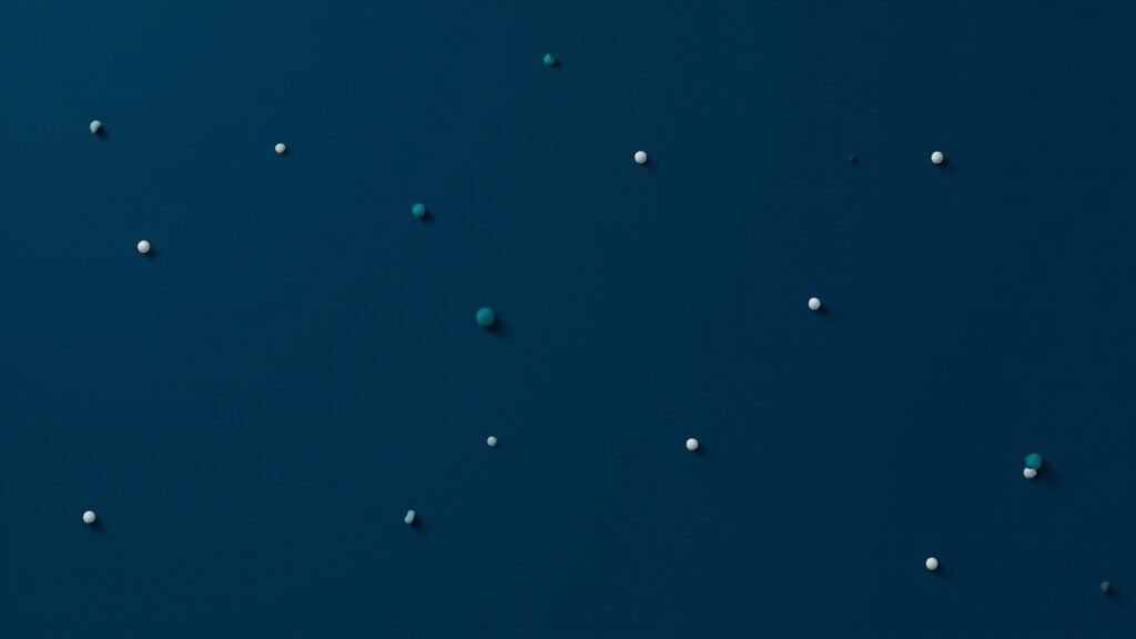 Muted navy blue editorial graphic with small slate gray and warm white dots symbolising OpenAI president AI security defences commentary.
