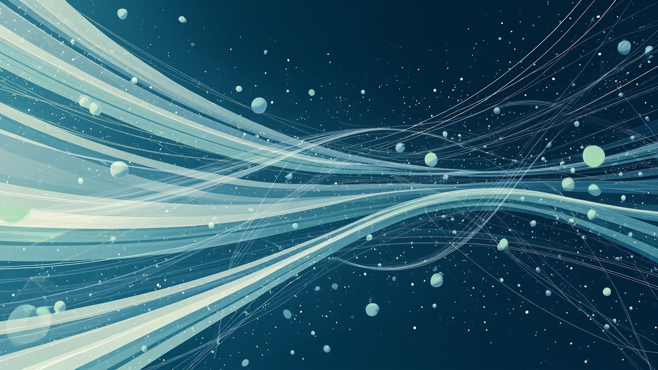 Deep blue and slate-gray curves converge around soft teal circles, suggesting an autonomous design workflow converging on successful protein binders.