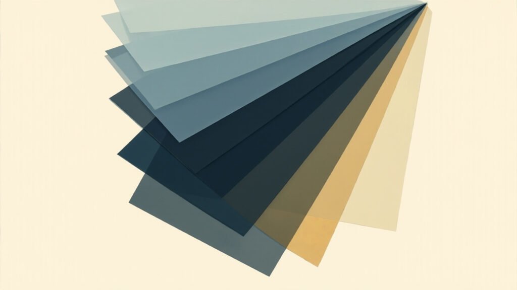Stacked translucent paper-cut slabs representing competing frontier AI models from China and Silicon Valley converging in capability and price