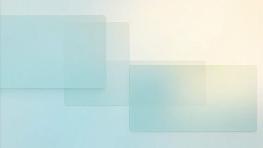 Layered translucent rectangles in muted blues and warm neutrals representing AI-generated slide deck layers