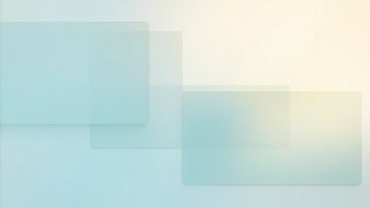 Layered translucent rectangles in muted blues and warm neutrals representing AI-generated slide deck layers