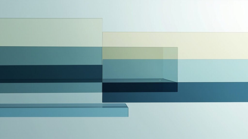 Parallel translucent blue and gold slabs representing staged central-bank stablecoin rollout phases