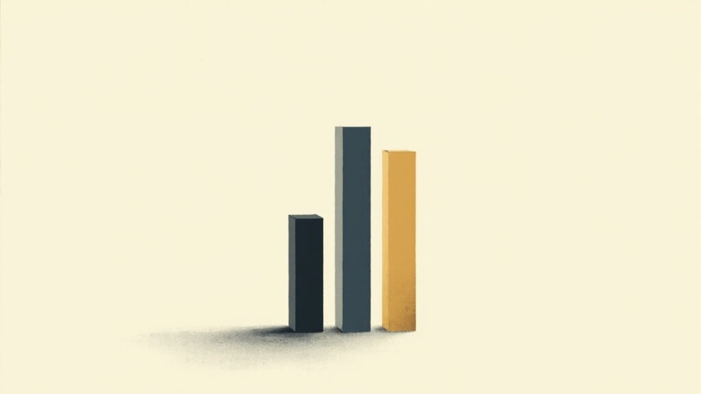 Abstract editorial illustration: three vertical translucent rectangular columns of varying height in