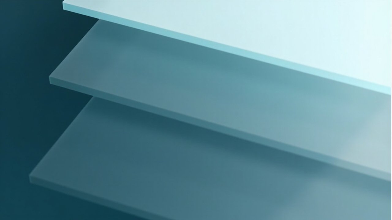 Overlapping translucent rectangular slabs representing layered stablecoin issuance architecture