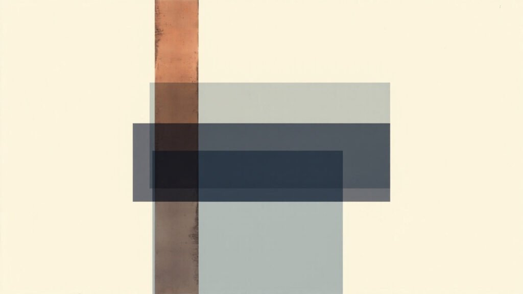Abstract layered geometric composition representing XRP bridging from native ledger to Ethereum collateral vault