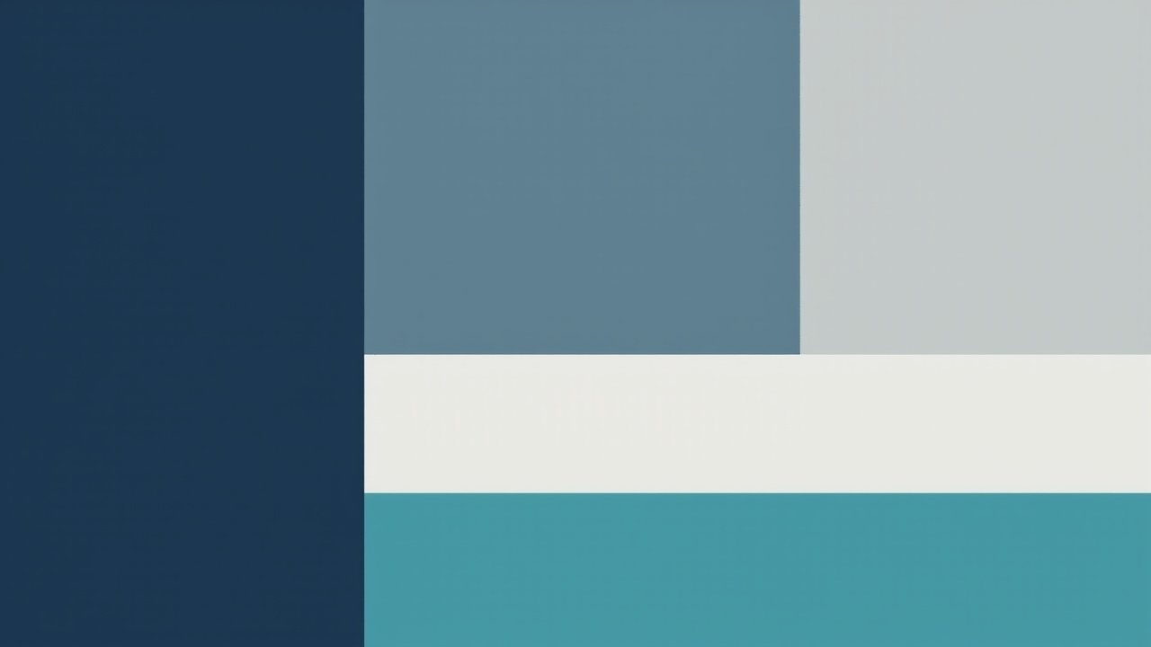 Abstract minimal geometric composition in deep blue, slate gray, soft white, and subtle teal.