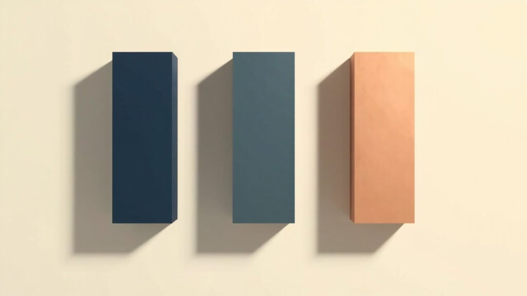 Three parallel rectangular pillars in muted navy, slate-blue and warm copper on cream background representing the staggered Fold 8/Ultra/Flip 8 launch tiers