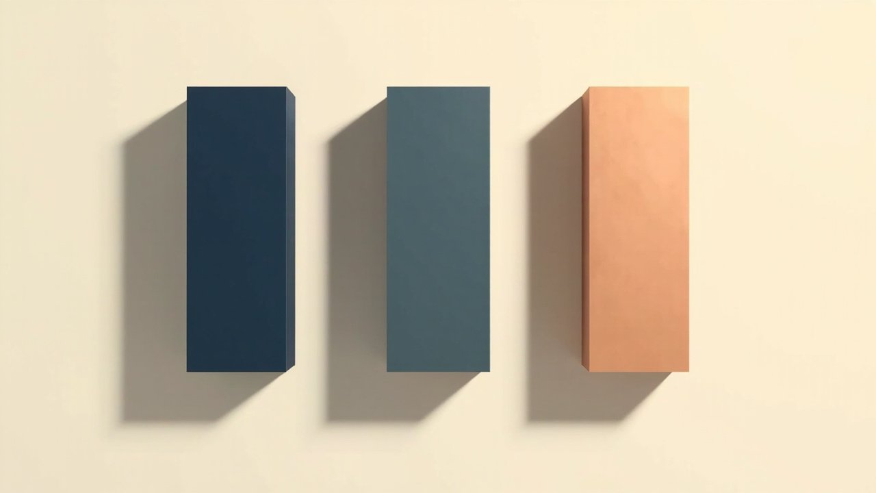 Three parallel rectangular pillars in muted navy, slate-blue and warm copper on cream background representing the staggered Fold 8/Ultra/Flip 8 launch tiers