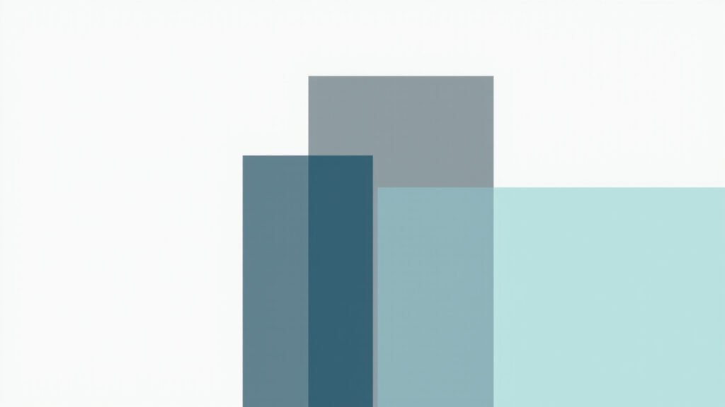 Three vertical rectangular bars of increasing height in deep blue and slate gray on a soft white background, with a subtle teal accent rectangle.