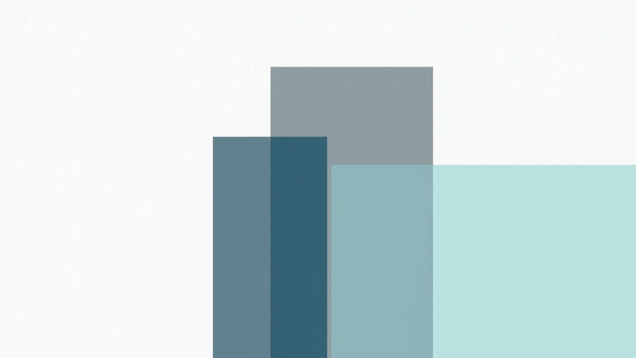 Three vertical rectangular bars of increasing height in deep blue and slate gray on a soft white background, with a subtle teal accent rectangle.