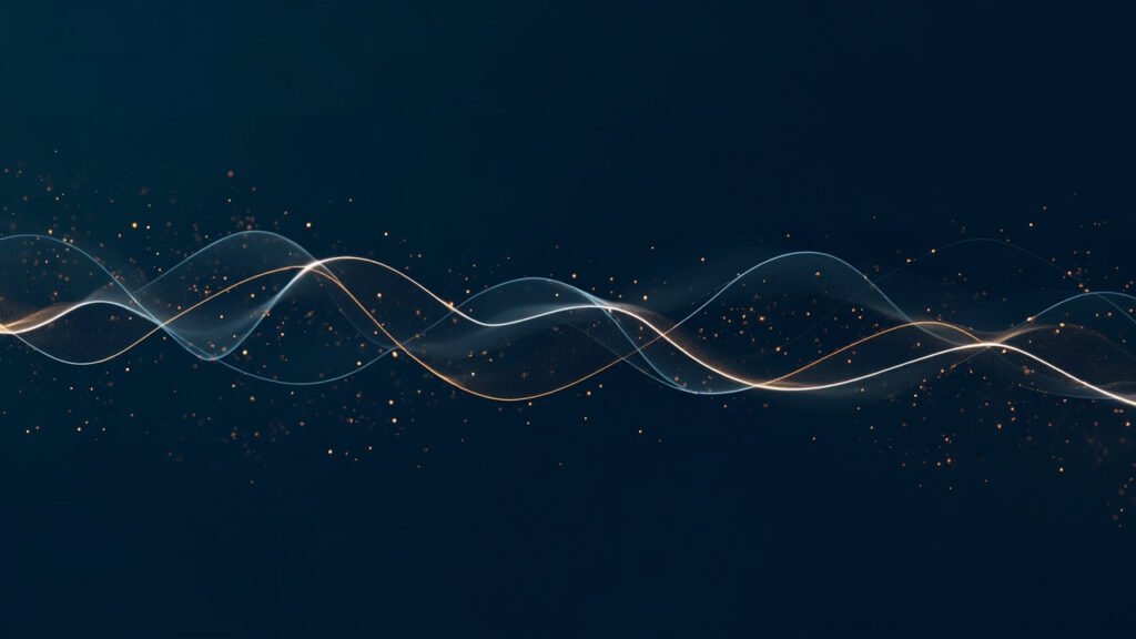 Editorial illustration representing AI written exploits Siemens PLCs, showing flowing lines and signal dots on a dark background.
