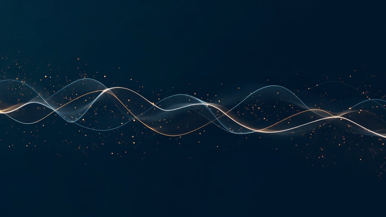 Editorial illustration representing AI written exploits Siemens PLCs, showing flowing lines and signal dots on a dark background.