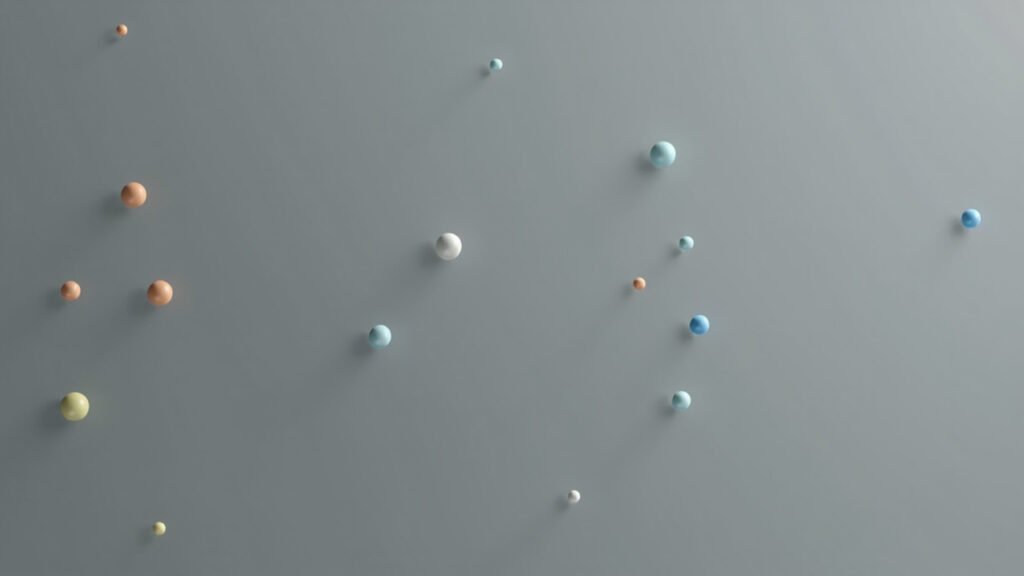 Abstract editorial illustration of small amber dots and one blue dot on a slate background, representing the Waymo custom 5nm TSMC automotive chip rollout.