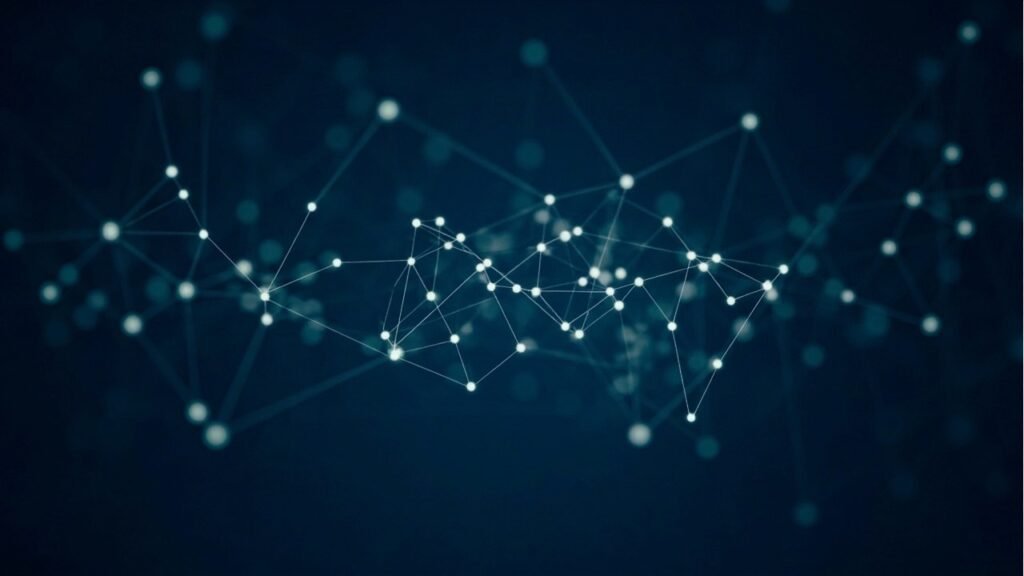 Editorial illustration of an AI neural network node structure. Step 5 Preview, StepFun's 600B parameter sparse mixture-of-experts model, visualized as a constellation of interconnected nodes with 27 billion active per token.