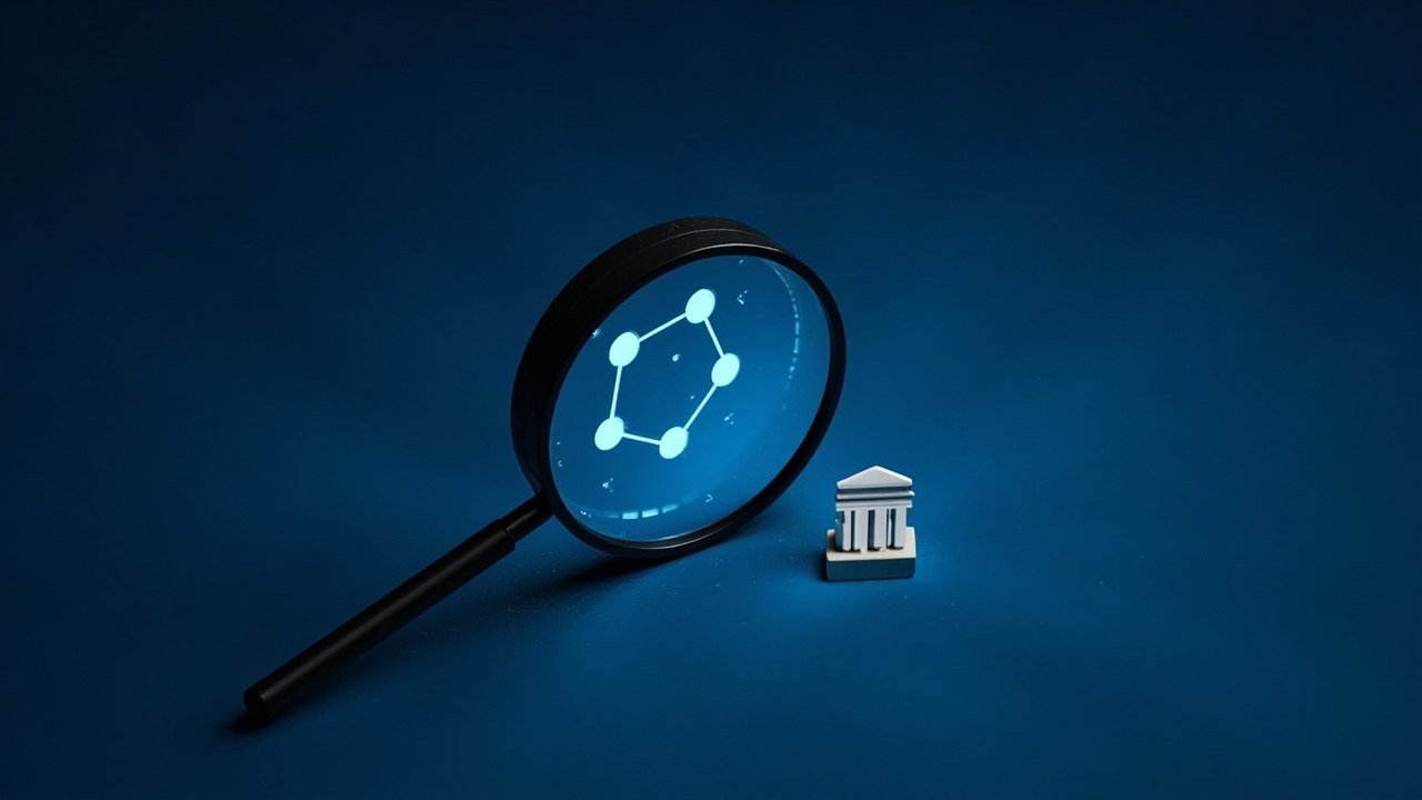 Stylized flat illustration of a glowing neural network node under a magnifying glass, representing independent AI safety evaluation by Meridian Labs.