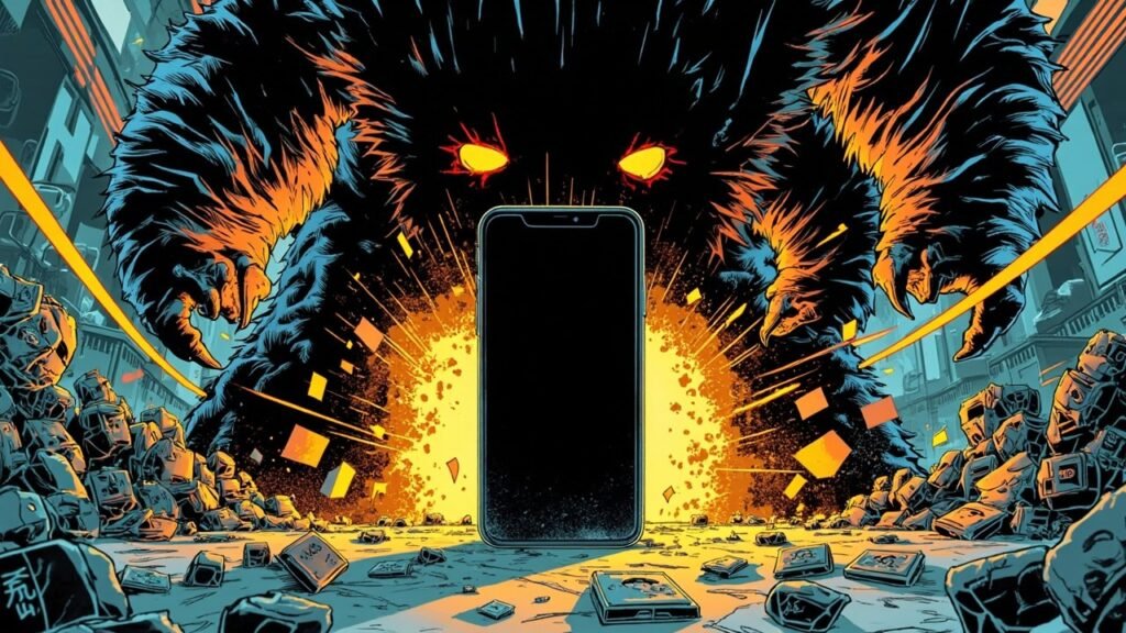 Comic book cover illustration: Apple Cuts iPhone 18 Pro Component Orders 15% as AI Memory Chip Costs Squeeze Consumer Demand