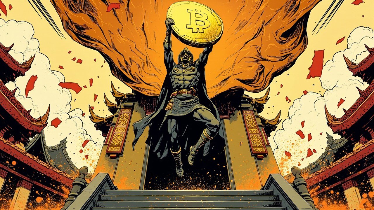 Modern comic book cover illustration for crypto beat