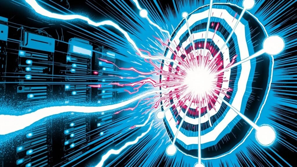 Modern comic book cover illustration for the vLLM push mode KV transfer: vLLM Push Mode KV Transfer Cuts First-Token